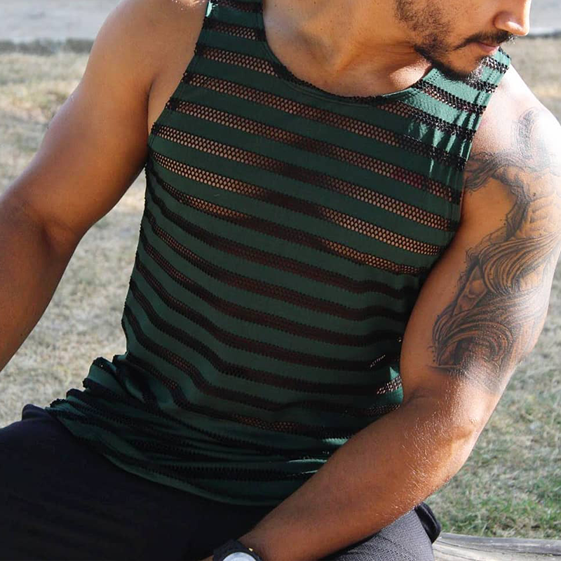 Mesh Striped Tank Top-inspireuse