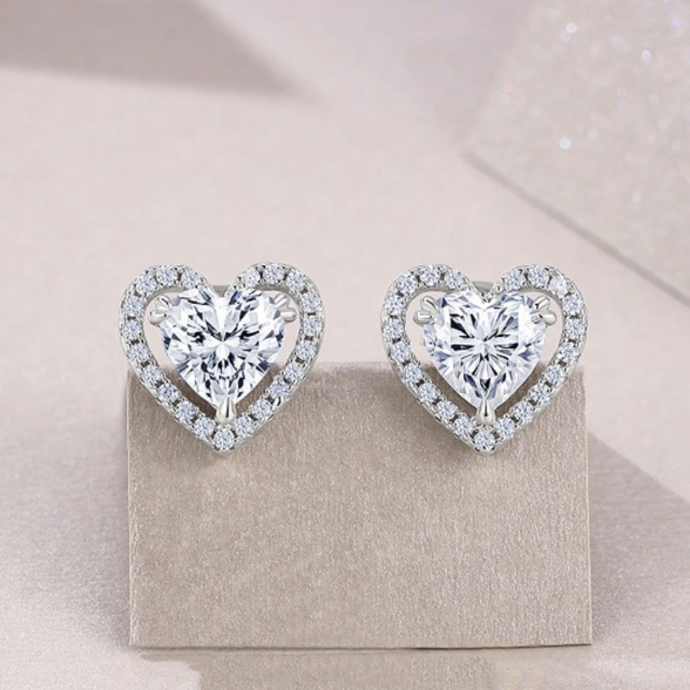  6.5mm Real Moissanite Heart Shape Stud Earrings For Women 925 Sterling Silver Ear Stud Wedding Gifts Diamond Jewelry GRA