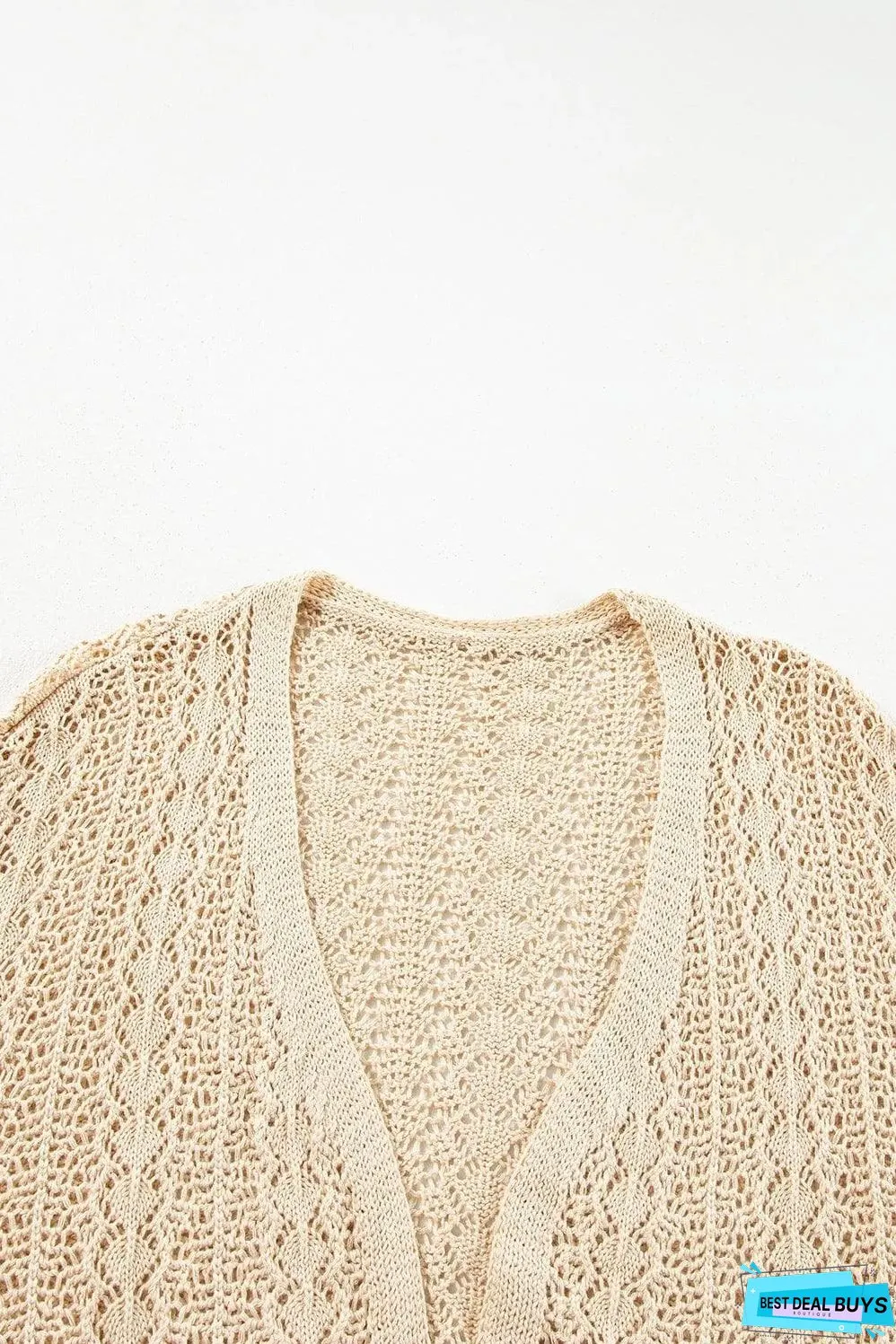 Apricot Hollow Out Knit Drop Shoulder Open Front Cardigan