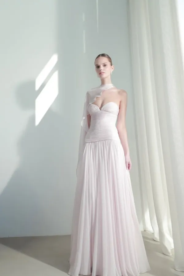 Lussooy Charming Chiffon Sweetheart Pleated Sleeveless Floor Length Prom Dress with Shawl 