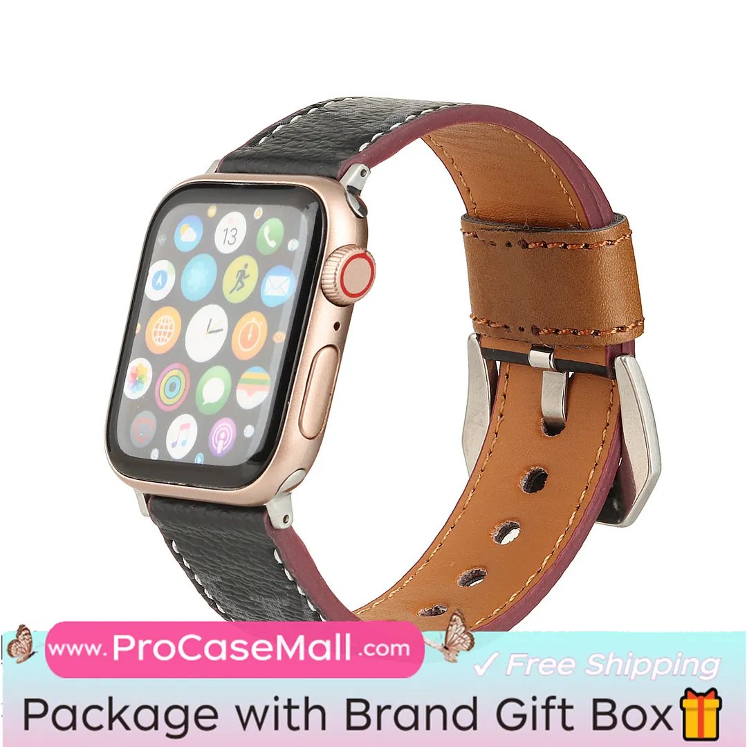 LV Genuine Leather Monogram Canvas Apple Watch Strap Checkerboard Canvas