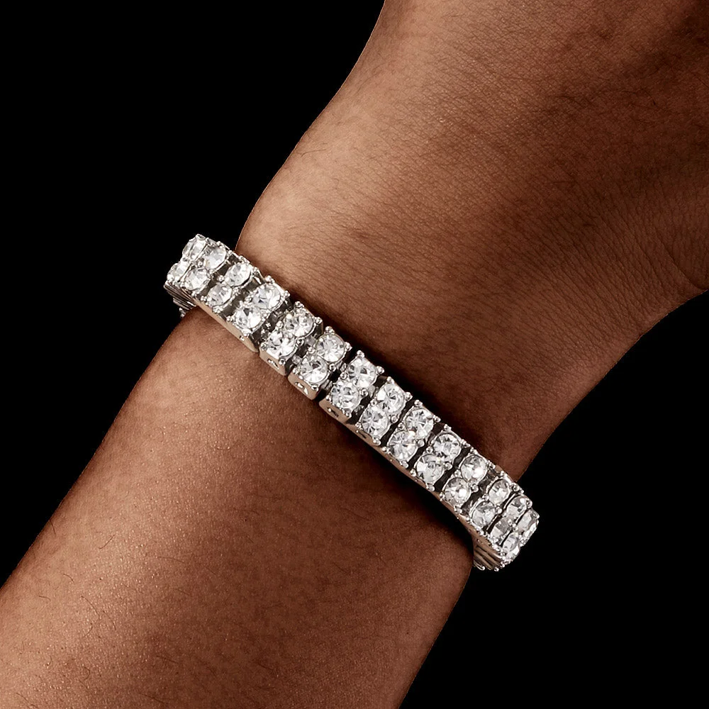 8MM 2 Line Iced Out Tennis Hematite Bracelet