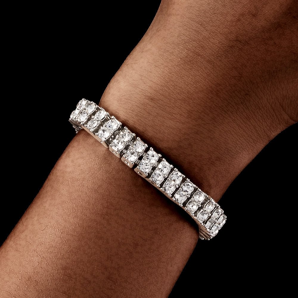 8MM 2 Line Iced Out Tennis Hematite Bracelet