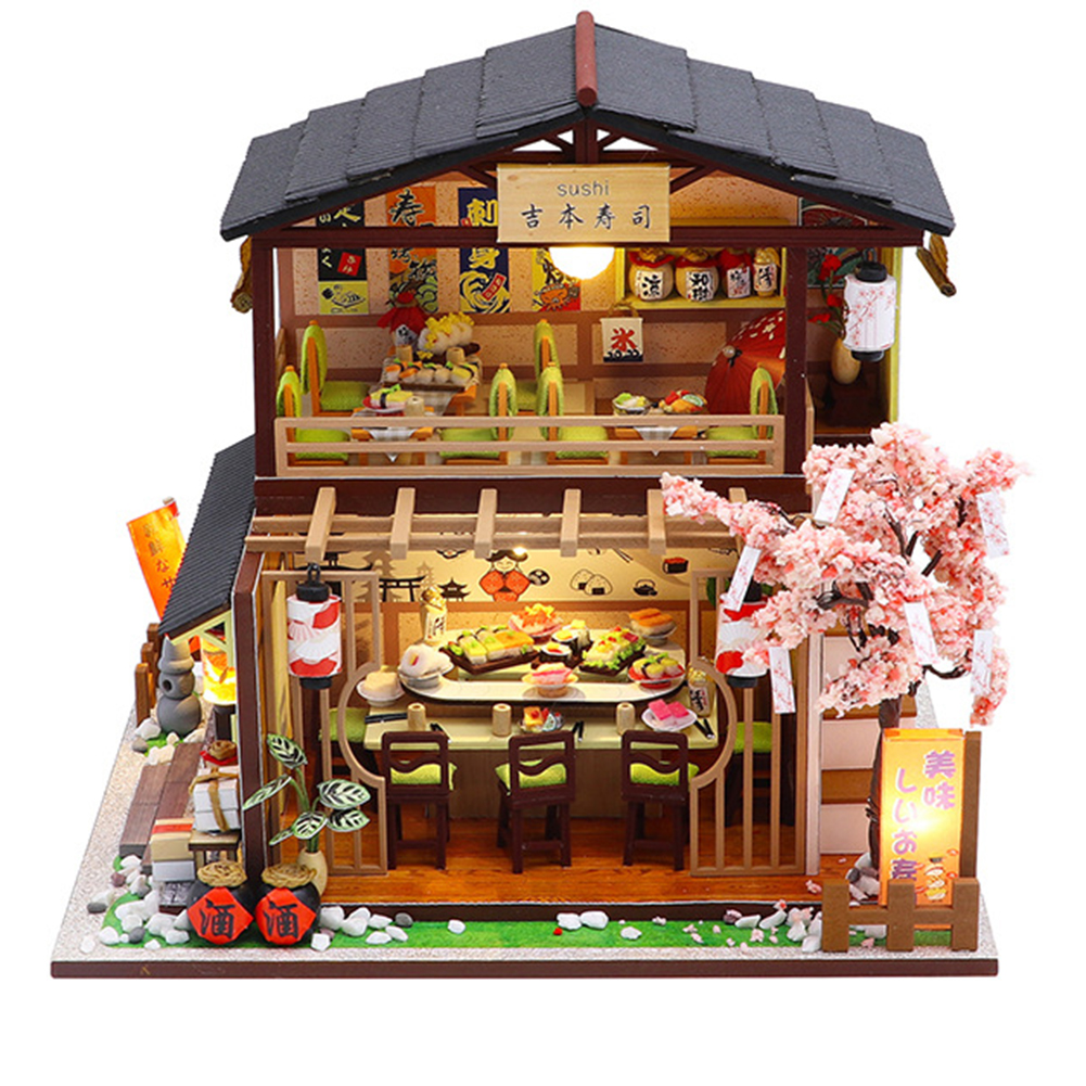 DIY Model Sushi Restaurant Building Wooden House Miniature Assembly Gift