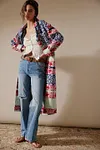 Women's Vintage Ethnic Pattern Turn-Down Collar Long Cardigan Shirt Jacket 