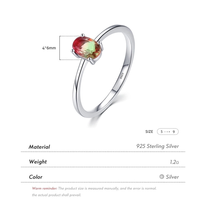 Simple S925 Sterling Silver Egg-shaped Imitation Paraiba Tourmaline Ring Female