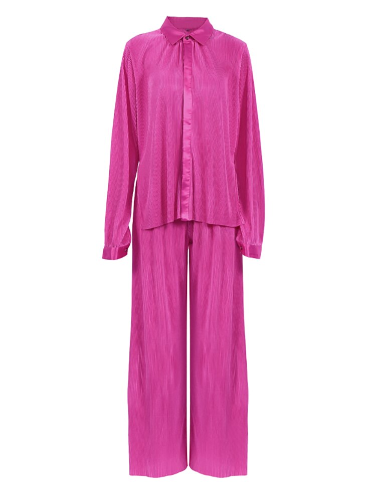 Joskka Womens Fashion Homewear Loose Long Sleeve Blouses And High Waist Wide Leg Pants