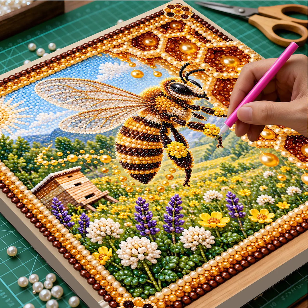 Framed Pearl Painting Kit Bee And Honeycomb 11.81x11.81in