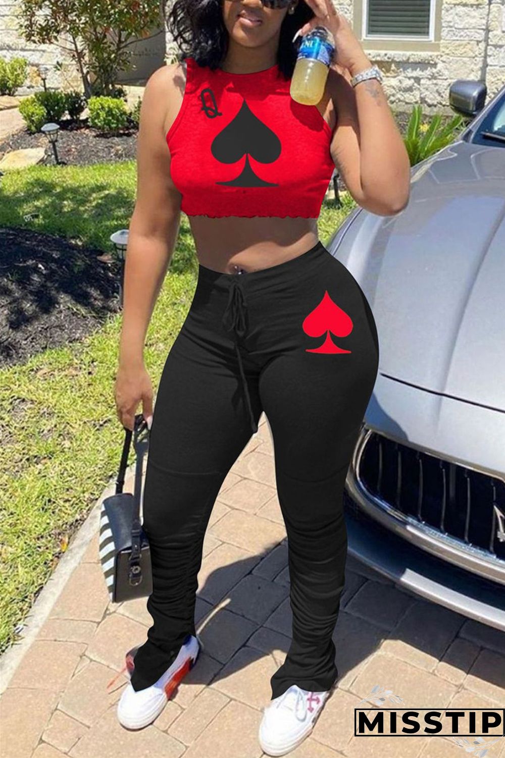 Pink Elastic Fly Mid Print Boot Cut Pants Bottoms