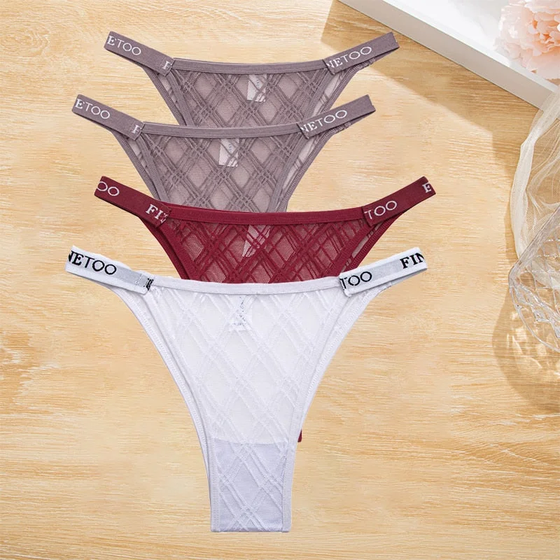 FINETOO 4PCS/Set Women's Lace Lingerie Panties Mesh Gstring Female Underpant Sexy Letter Panties Thong Girls Underwear Intimates