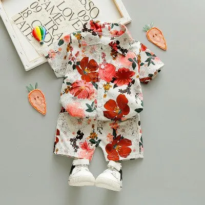 Boys/Girls Short-sleeved Shirt+Shorts Set 2021 Summer New Fashionable and Handsome 1-2-3-4-5 Years Old Kids Beach Vacation Suit