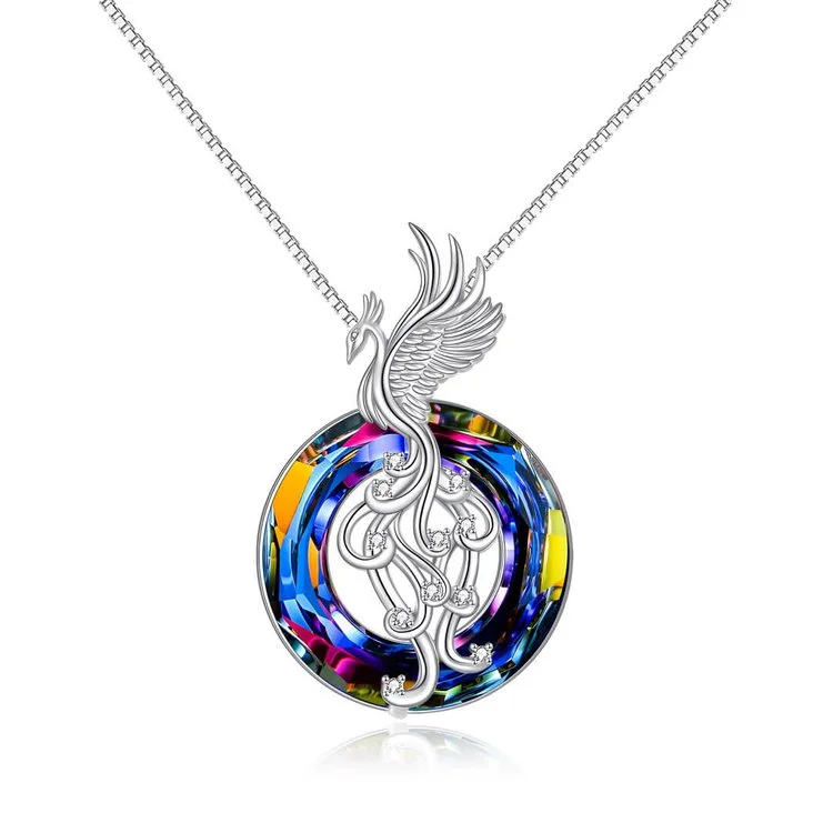 For Daughter - S925 The Fire Inside You Burns Brighter than The Fire Around You Firebird Phoenix Crystal Necklace