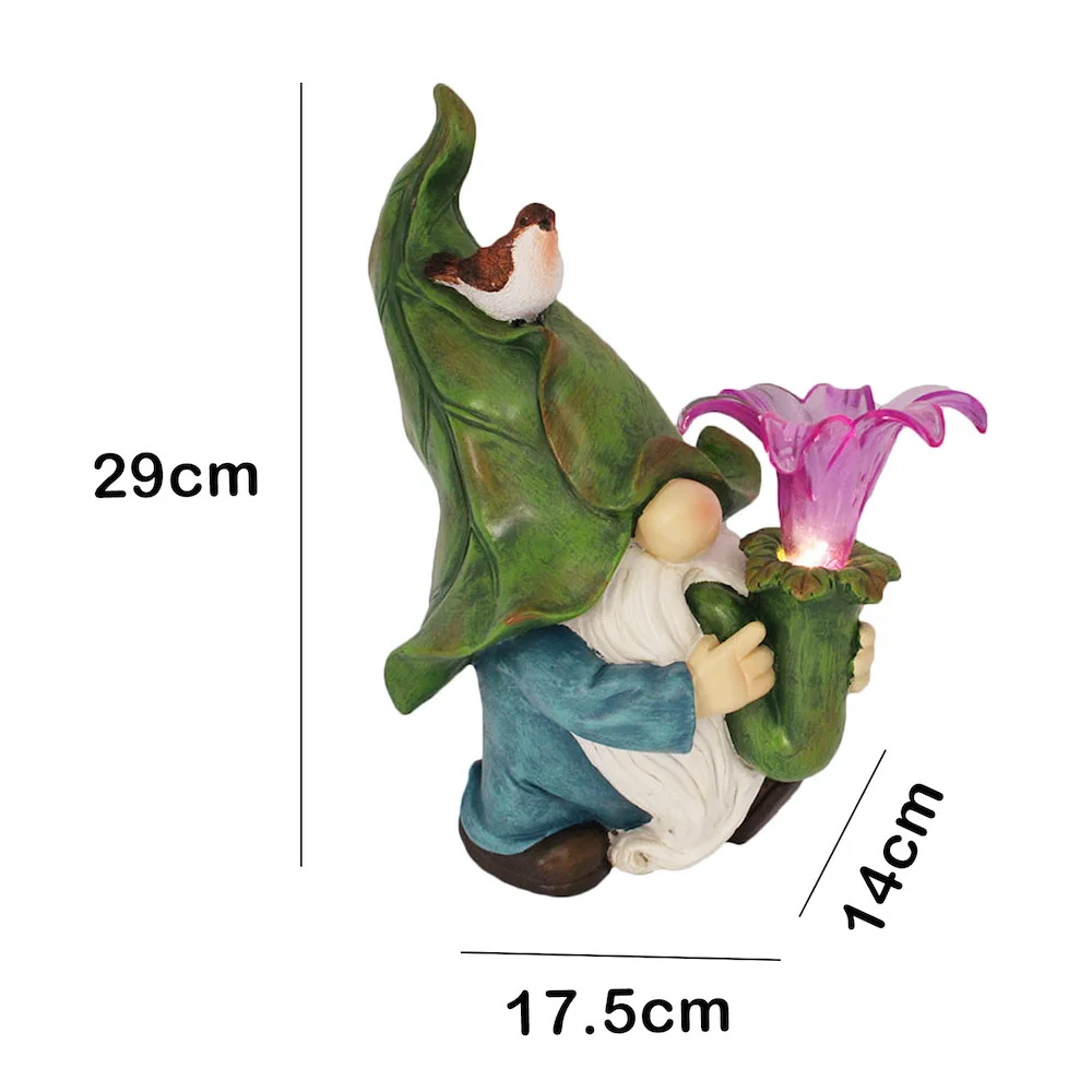 Solar Garden Morning Glory Gnome Statue Decoration