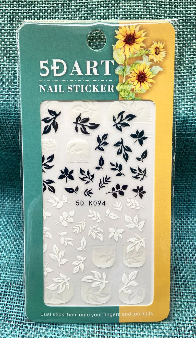 White Embossed Flower Lace 5D Sticker Decals Leaf Geometry French Curve Design For Manicure Sliders Acrylic Engraved Sliders