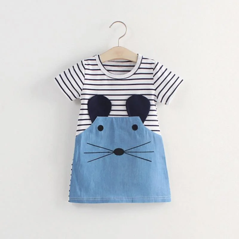 2021 Girls Stripe Princess Dress Elegant Kids Short Sleeve Dresses Children Cartoon Clothing Summer Girl Dress Size 2 3 4 5 6 8