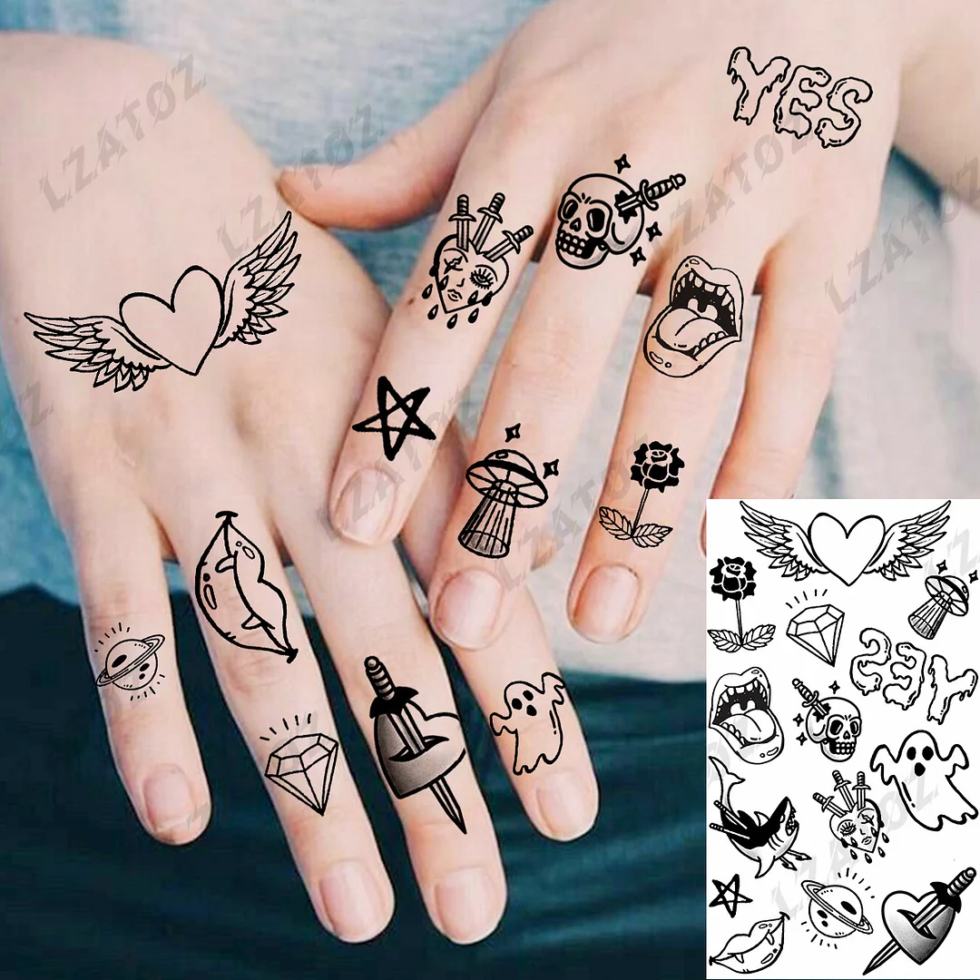Sdrawing Eye Flower Temporary Tattoos For Woman Adults Rose Butterfly Tiny Fake Tattoo Sticker 3D Finger Waterproof Tatoos