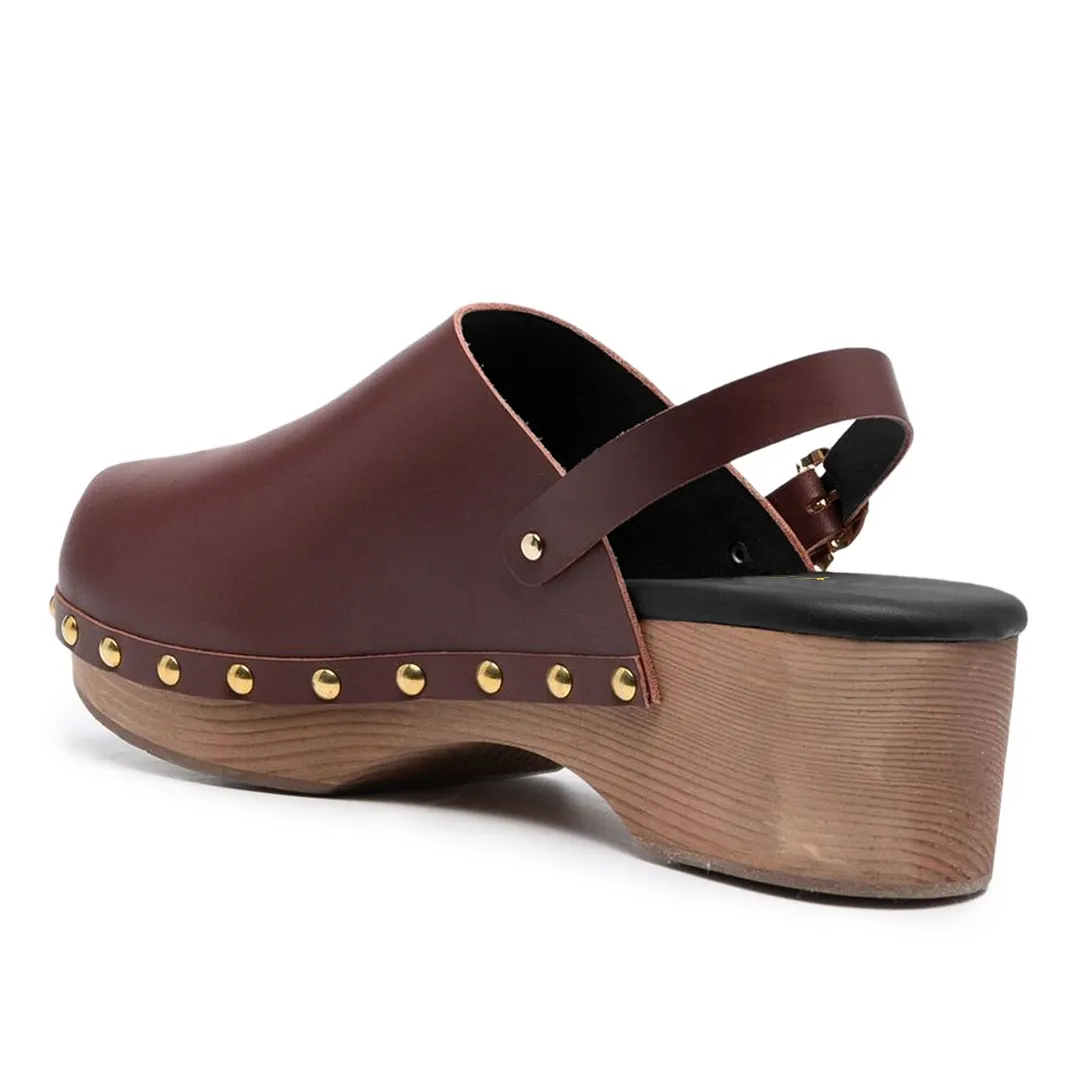 Maroon Closed Toe Studded Platform Chunky Heel Slingback Pumps