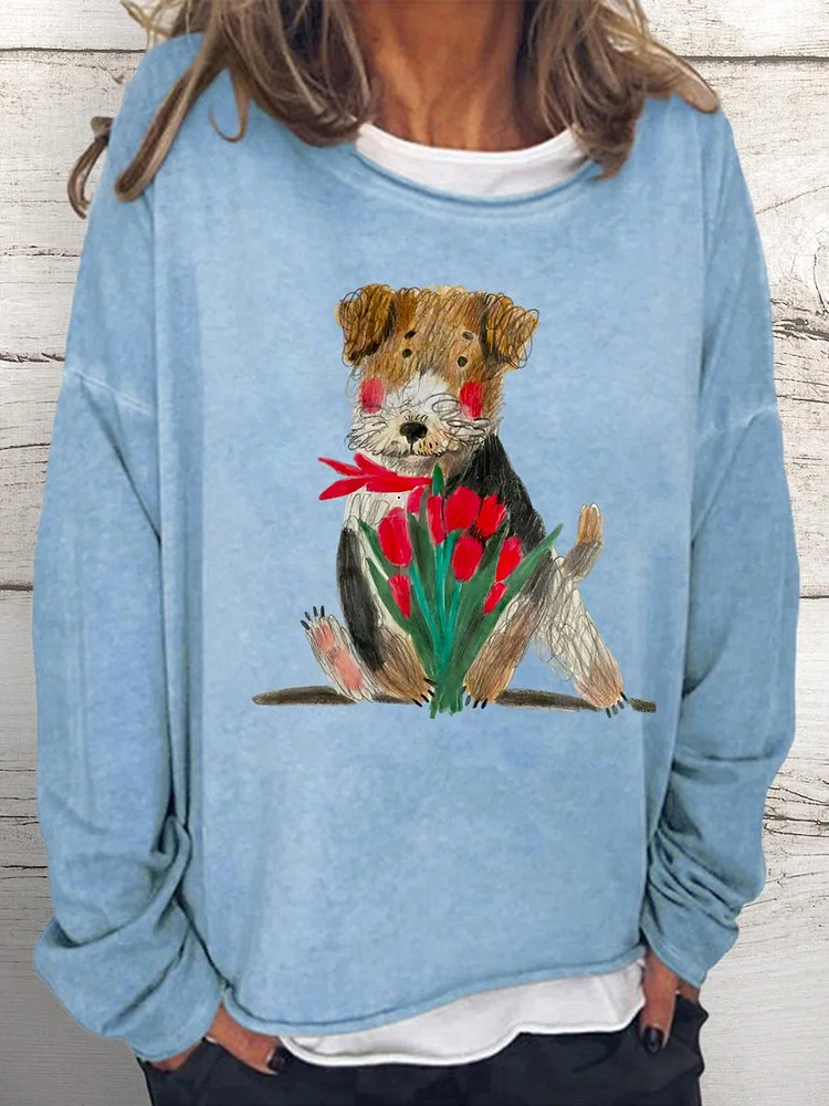 tulip dog Women Loose Sweatshirt-0024256