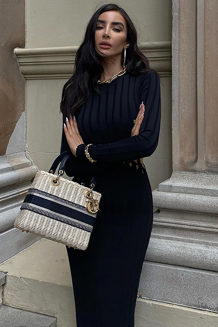 Cut Out Crochet Long Sleeve Midi Dresses