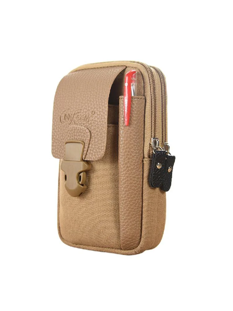 Men Outdoor Sport Waist Bag Canvas Business Belt Mobile Phone Pouch (Camel)