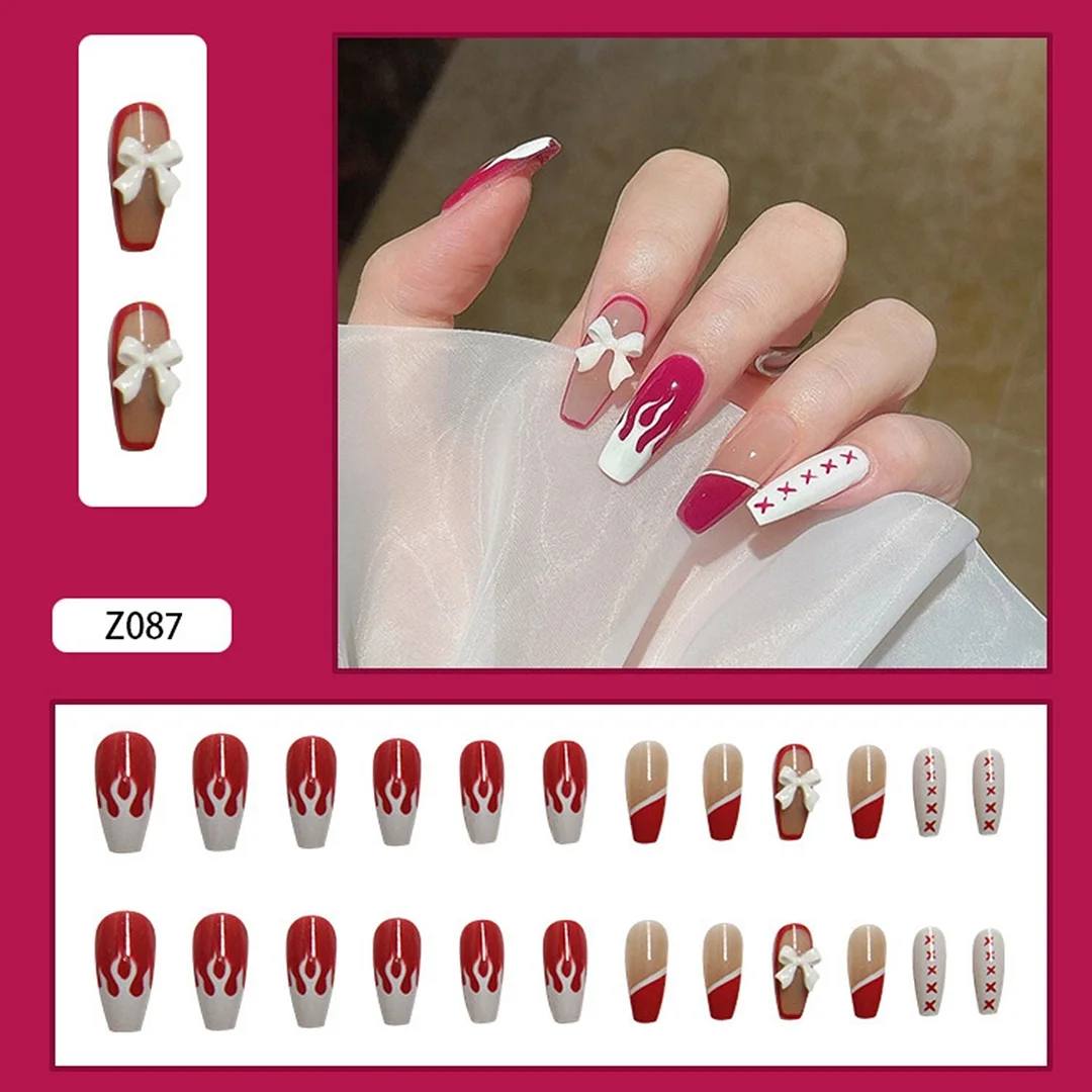 24Pcs Detachable Butterfly Rhinestone French Ballerina False Nails Artificial Coffin Full Cover Fake Nails With Glue Manicure-Nail Inspo