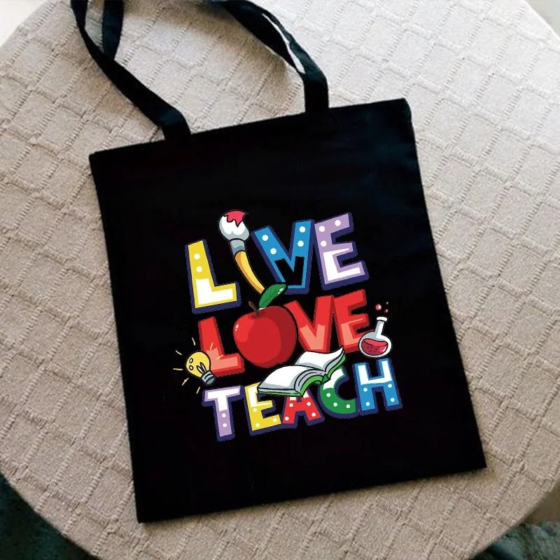 Teacher Love Inspire Women Shopper Shopping Bag Canvas Shoulder Bag Female Handbags Reusable Foldable Storage Tote Bag Best Gift