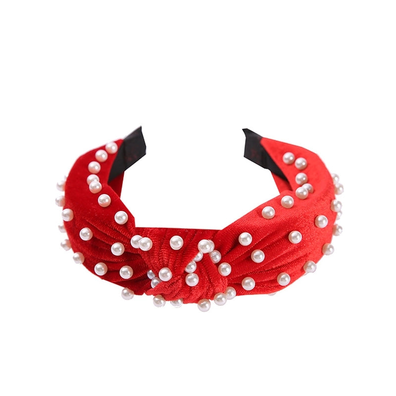 New Wide-brimmed Gold Flocking Bead Headband Simple Retro Pearl Headband Knot Wash Face Headband