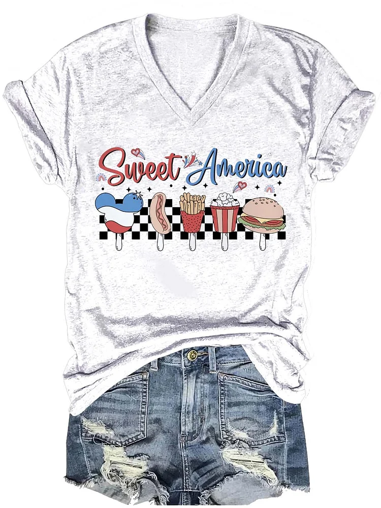 Independence Day Sweet America Letter Art Print Casual T-shirt
