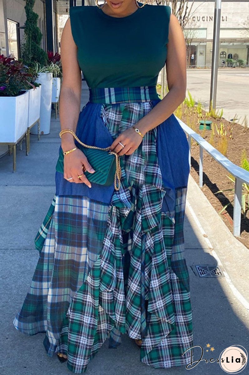 Fashion Casual Plaid Print Split Joint Regular High Waist Skirt