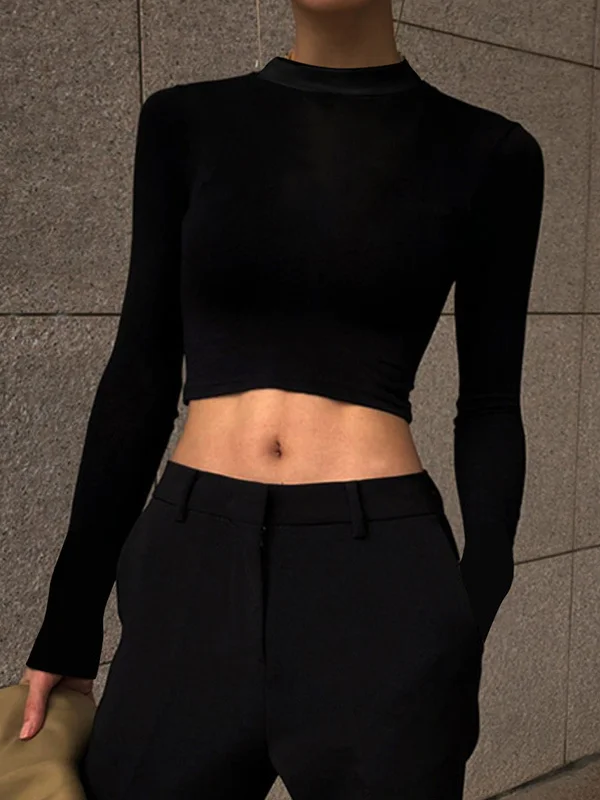 Basic Solid Color Pullover Crop Top Blouse