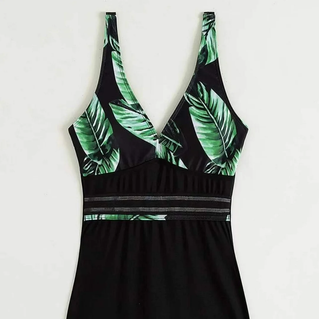 Uveng 2022 New Leaf Print Flat-Angleed Panties Jumpsuit