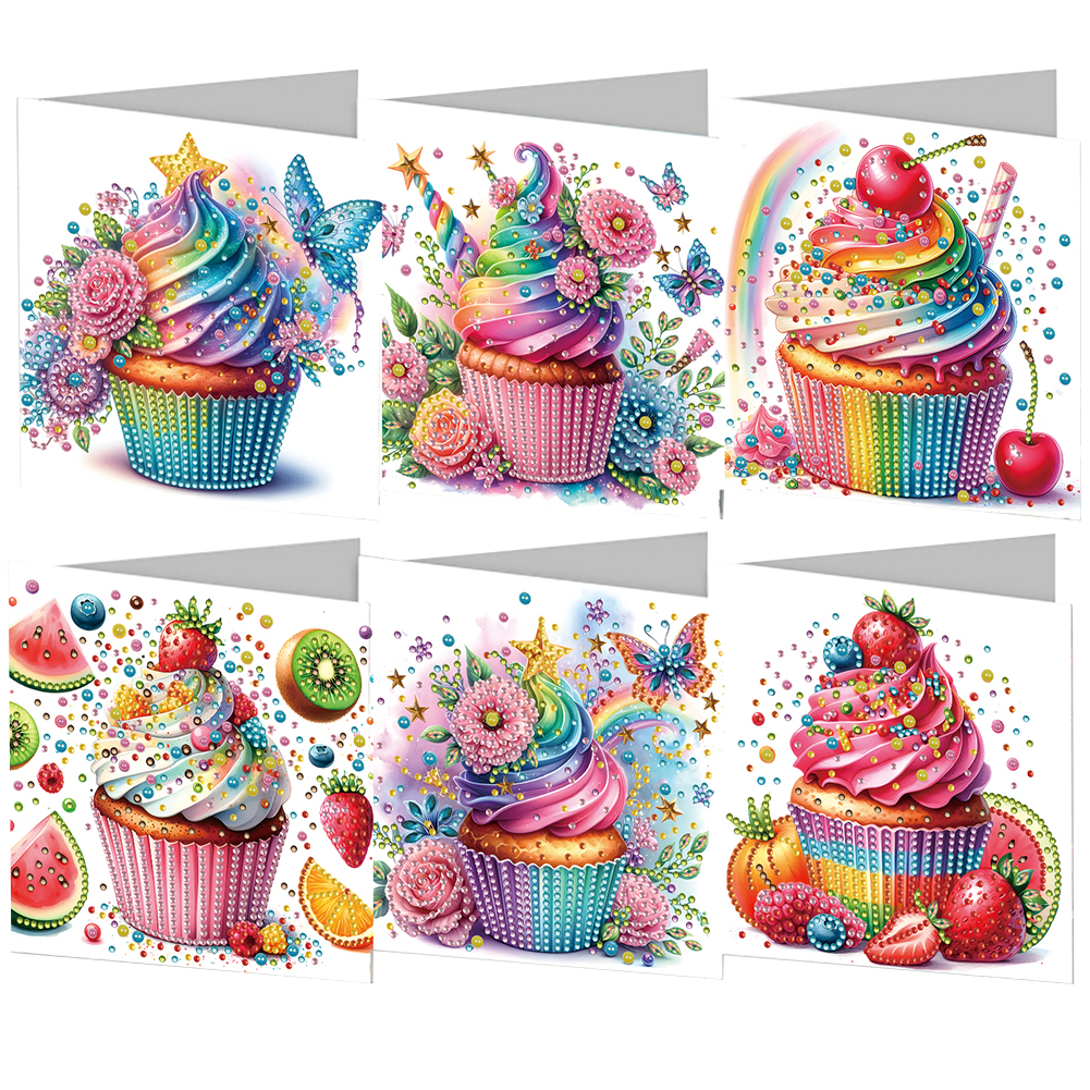 6pcs Flower Cake Diamond Art Cards DIY Handmade Diamond Painting Gift Card
