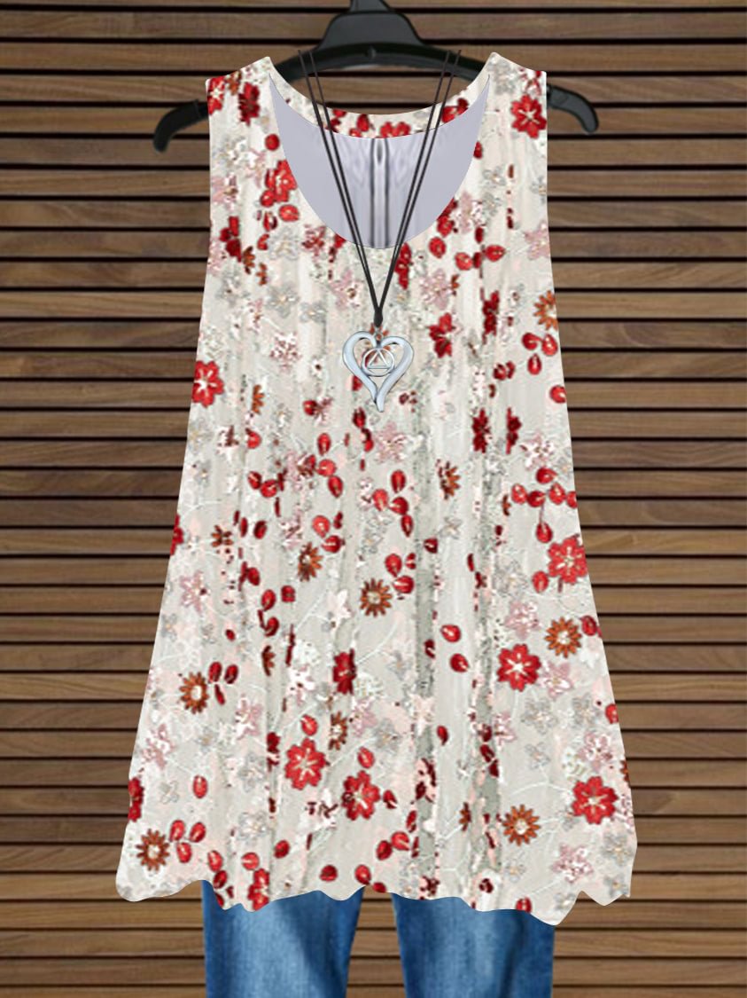 Women's Casual Floral Printed Sleeveless V-neck Top Dress