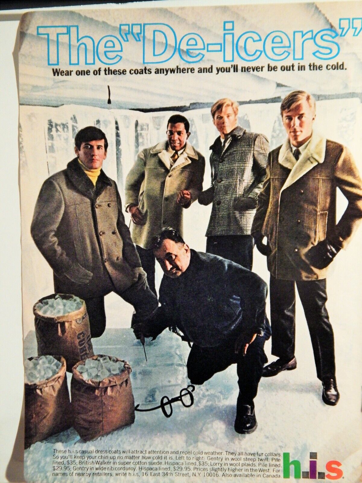 H.I.S. COLD WEATHER COATS / CANADA DRY SODAS ORIG. VTG 1967 Photo Poster painting AD,