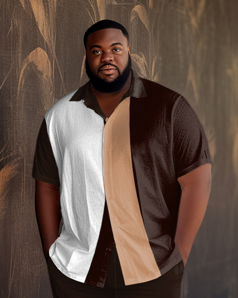 Men's Plus Size 2 Piece Outfit Color Matching Short Sleeve Walking Set
