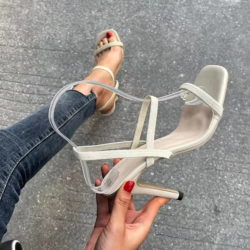 Qengg Women Sandals Pumps Summer Fashion Open Toe High Heels Shoes Females Narrow Band Thick Heels 8/10cm Party Ladies Shoes