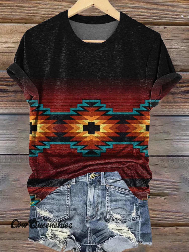 Vintage Aztec Ethnic Print Casual T-Shirt Black / S