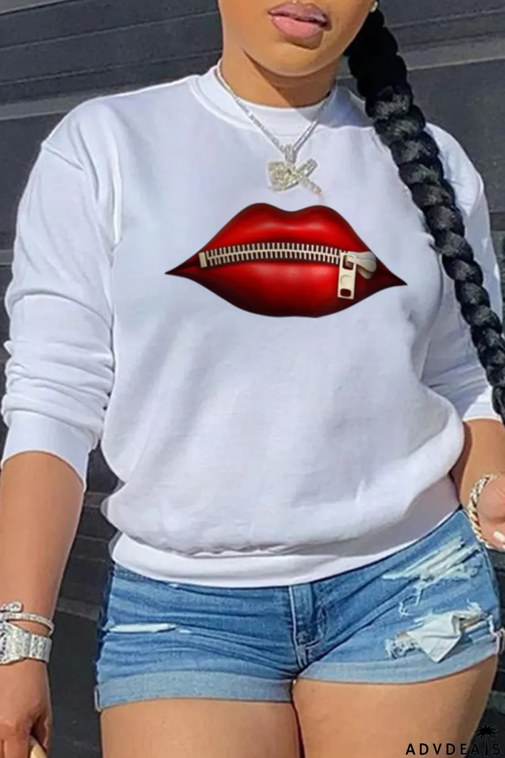 Yellow Fashion Sexy Lips Printed Split Joint O Neck Tops