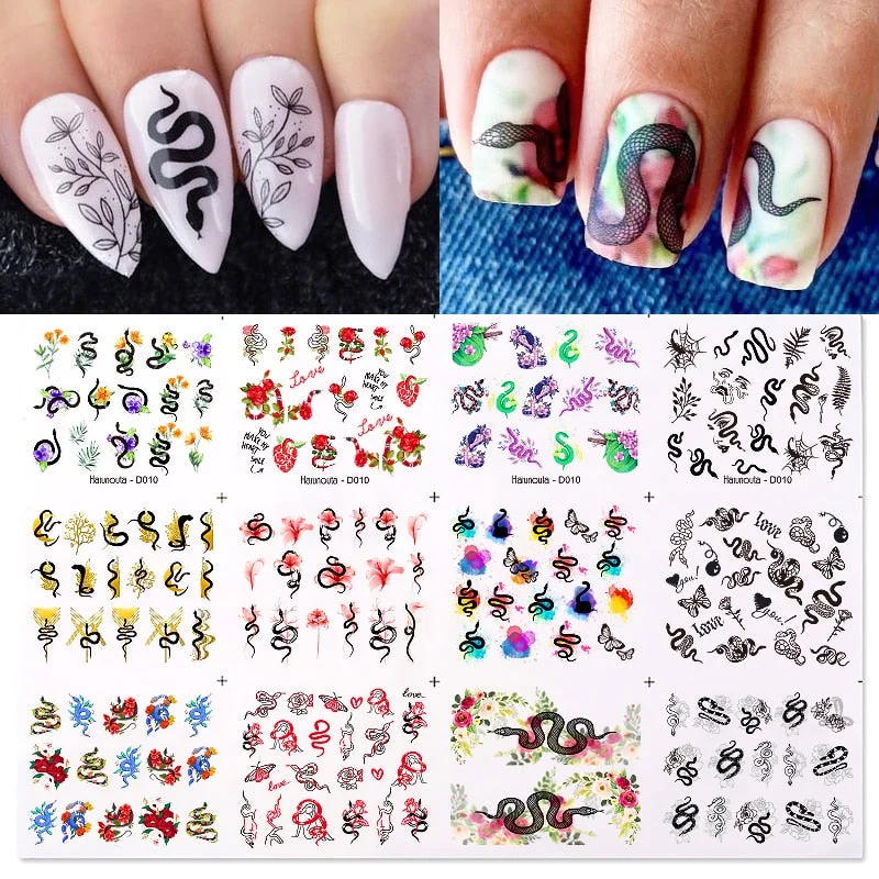 12Pcs Leaves Flowers Design Water Decals Stickers For for Nails Inscriptions Nail Art Decoration Tips-Nail Inspo