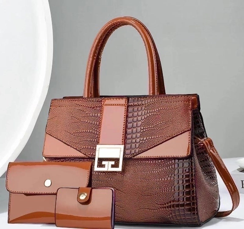 Women’s Medium Pu Leather Solid Color Business Square Zipper Bag Sets