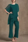 Plus Size Asymmetric Hem Split Sleeve Two Pieces Set Pant Suits