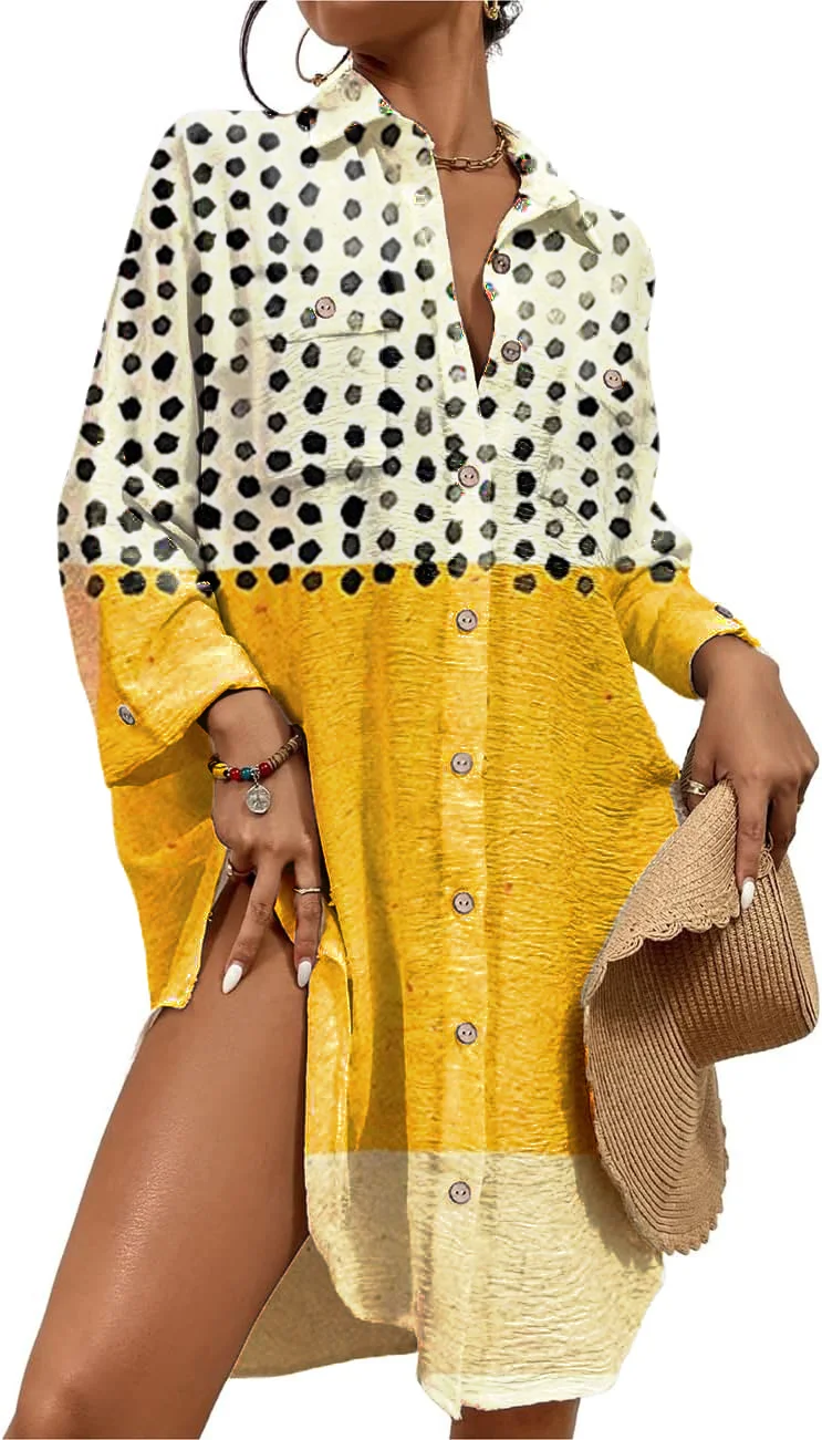 Women's Swimwear Cover-ups Buttoned Shirt Dress Tops