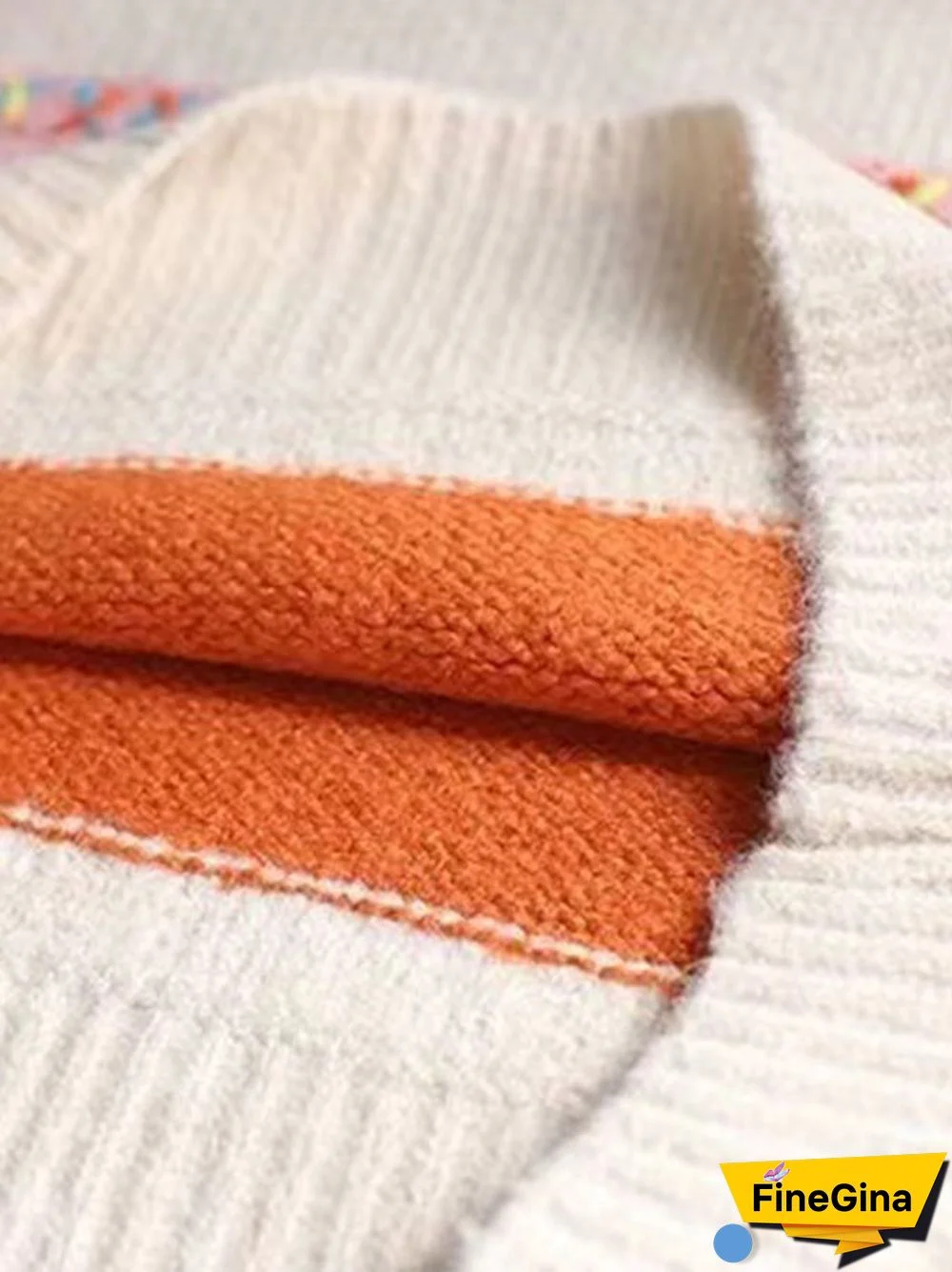 Women's Fashionable Lazy Style Handmade Thread Contrasting Round Neck Knitted Cardigan