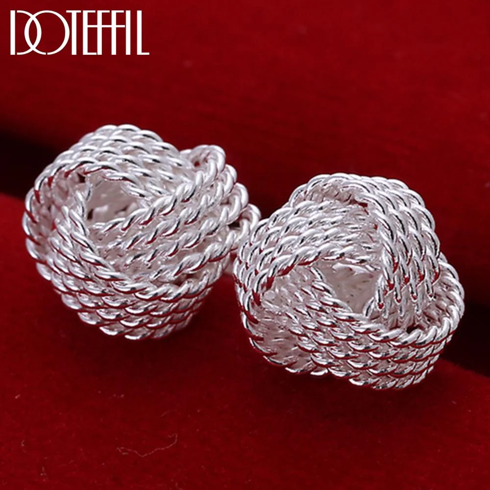 DOTEFFIL 100% Real 925 Sterling Silver Elegant Soft Winding Stud Earrings for Women Jewelry