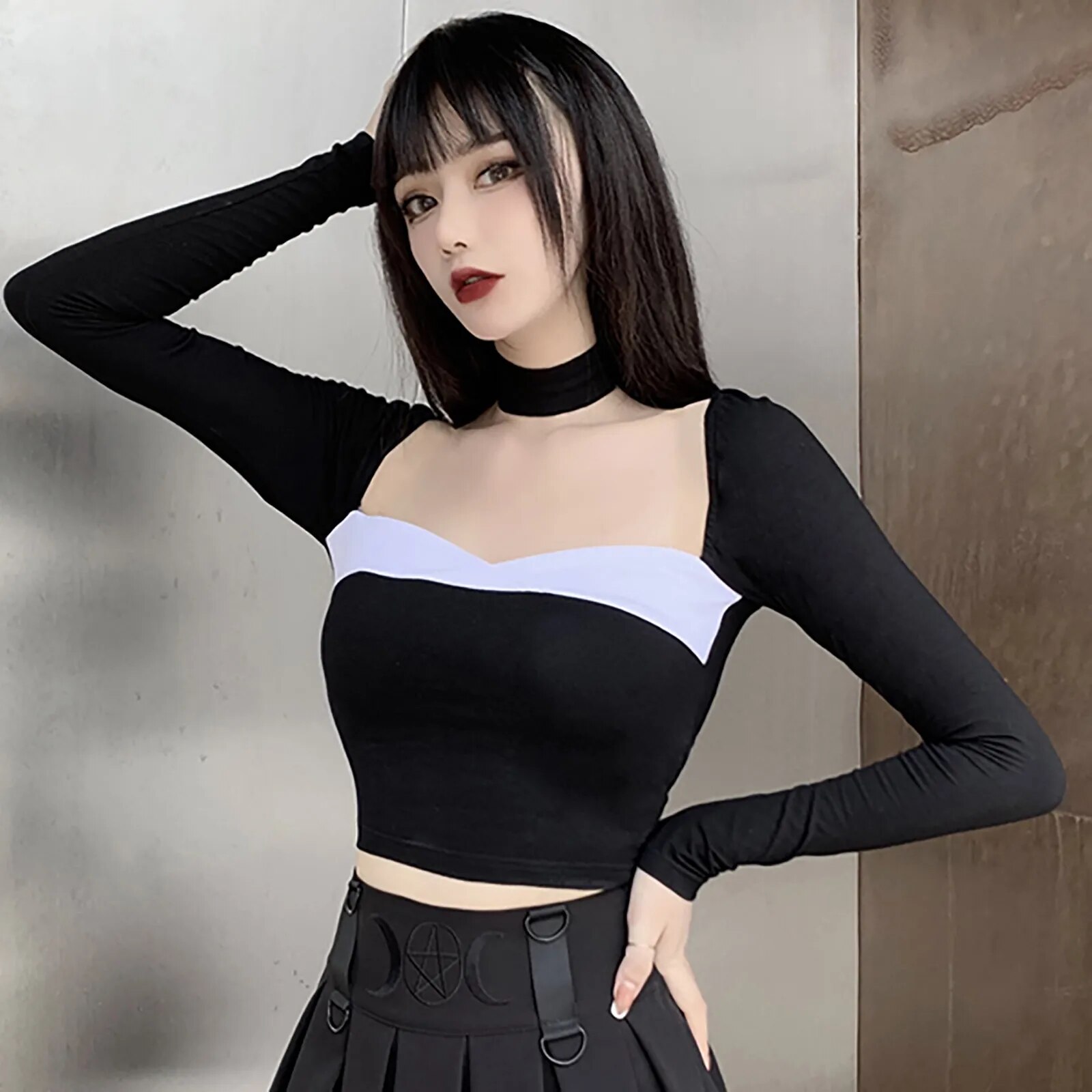 Nulclover business casual outfits woman Women'S  Tops Slim Shirts Neckline Halter Fake Two  Tops Blouse Long Sleeved Cropped Ladies Blouses Spring Fall Elegant Top Tops