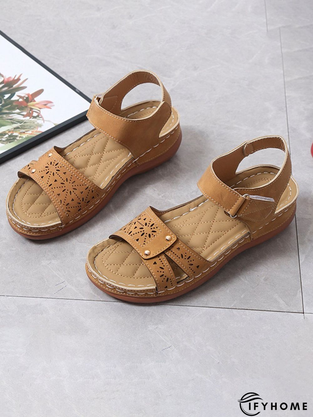 Vintage Laser Cut out Velcro Strap Sandals | IFYHOME