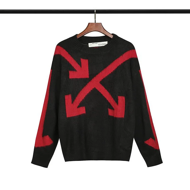 Off White Ow Arrow Round Neck Knitted Sweater Men's Sweater Large Size Retro Sports Men's Clothing Owt