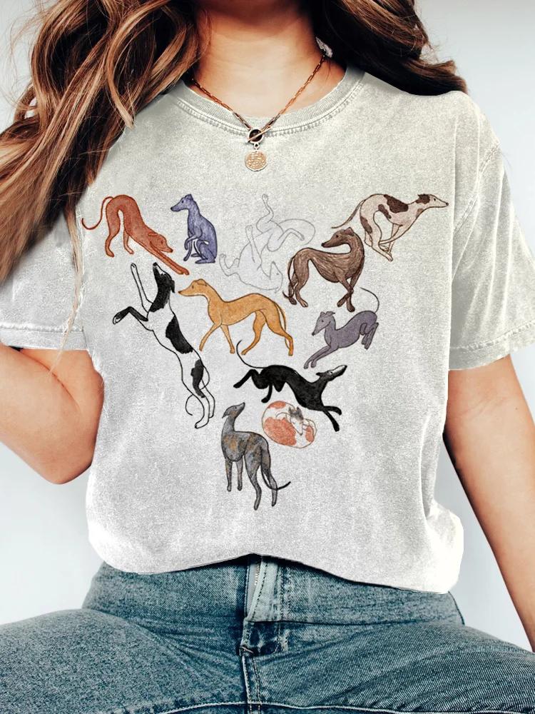 Cute Greyhound Dogs Art Vintage Washed T Shirt