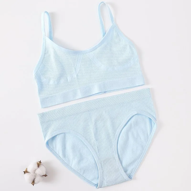 Women Bra Panties Set Seamless Bra Brief Cropped Cami Bralette Crop Top Brassieres Sexy Lingerie Active Bra Sport Underwear Set