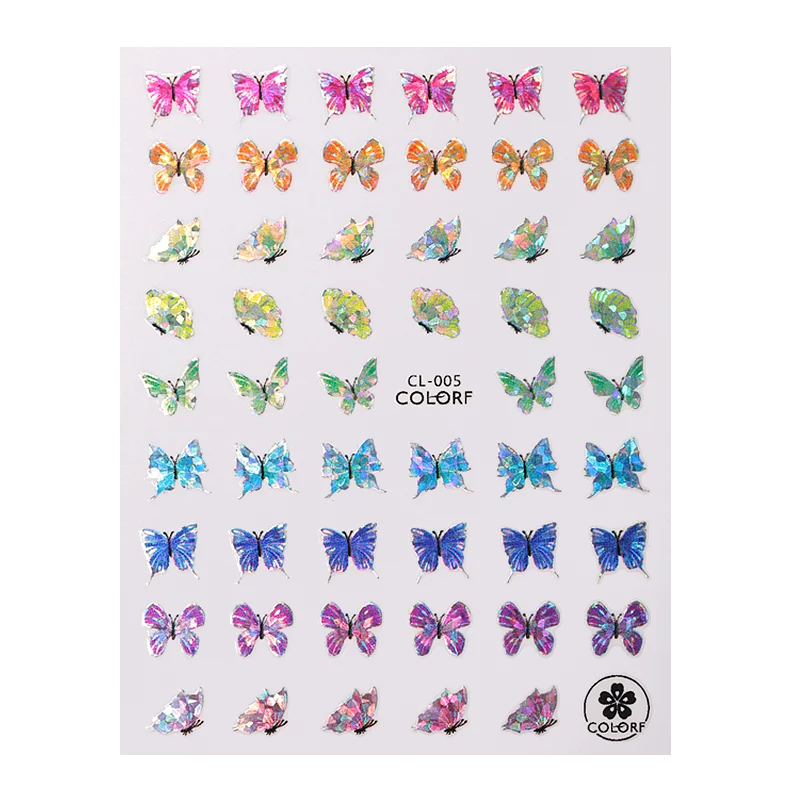 1 Sheet Laser Butterfly Gold Silver Black White 3D Nail Stickers Butterflies Heart Nail Decals Slider DIY Nail Art Decotaion-Nail Inspo